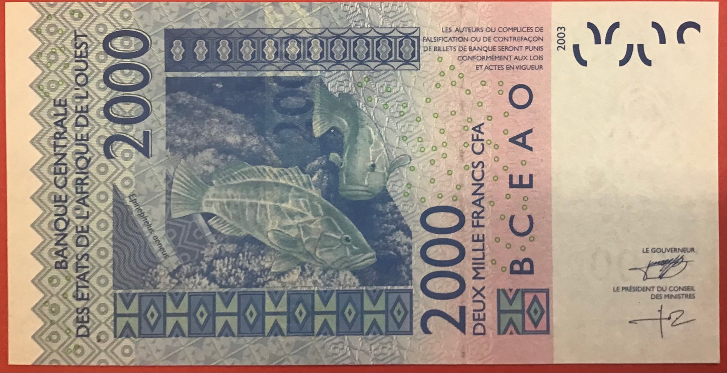 West African States/Burkina Faso - 2000 Francs 2011 P#316Cj Kvalitet 0