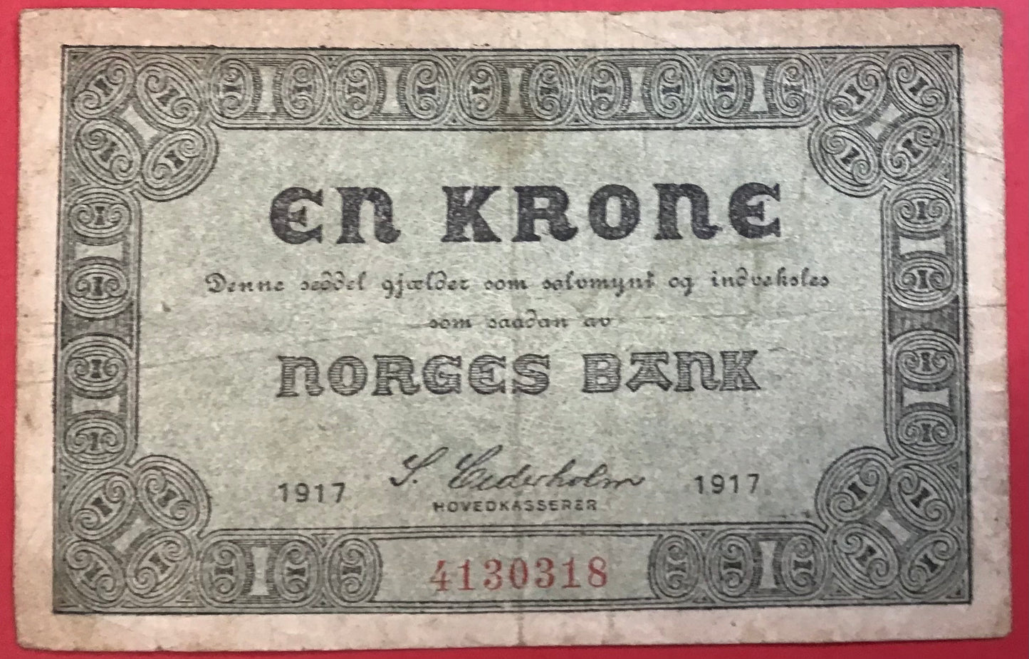Norway - 1 Krone 1917 P#13a Kvalitet 1