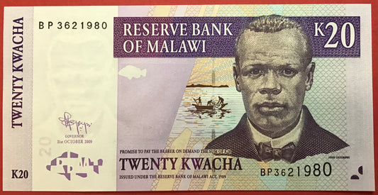Malawi - 20 Kwacha 31.10.2009 P#52d Kvalitet 0