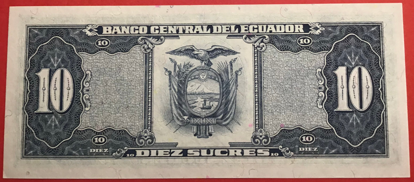 Ecuador - 10 Sucres 29.4.1986 P#121 Kvalitet 0