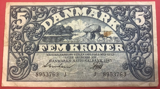 Danmark - 5 Kroner 1943 (J 8953763) Sieg#102 Kvalitet 1