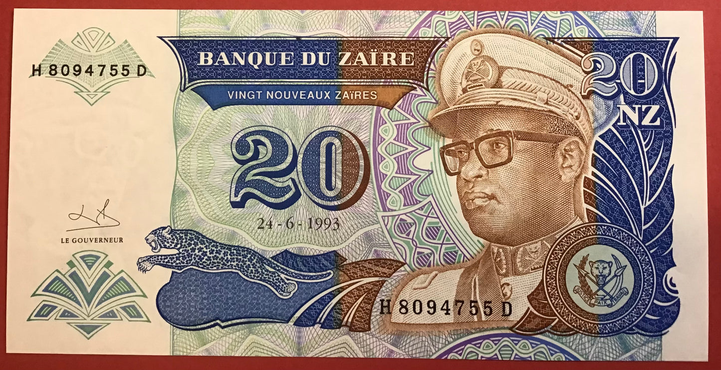 Zaïre - 20 Nouveaux Zaïres 24.6.1993 P#56 Kvalitet 0