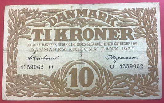 Danmark - 10 Kroner 1939 (O 4359062) Sieg#105 Kvalitet 1