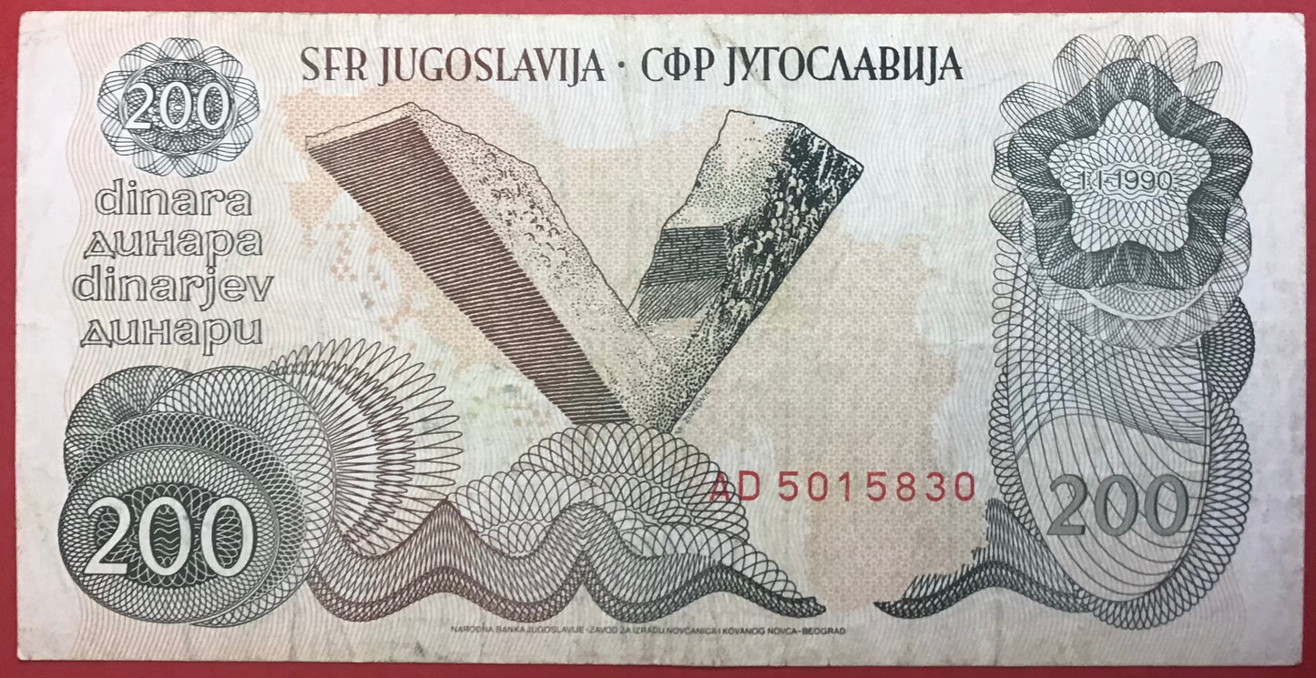 Yugoslavia - 200 Dinara 1.1.1990 P#102a Kvalitet 1+