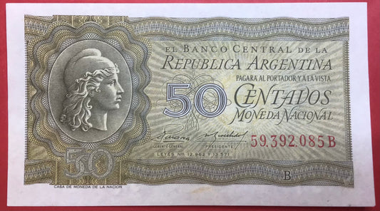 Argentina- 50 Centavos (1951-56) P#261 Kvalitet 1+/01