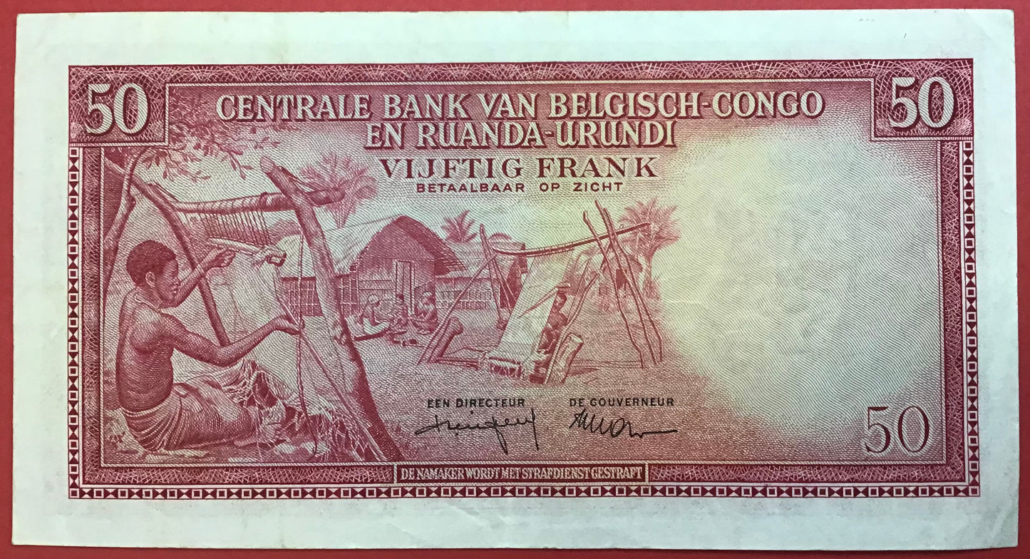 Belgian Congo - 50 Francs 1.2.1959 P#32 Kvalitet 1+