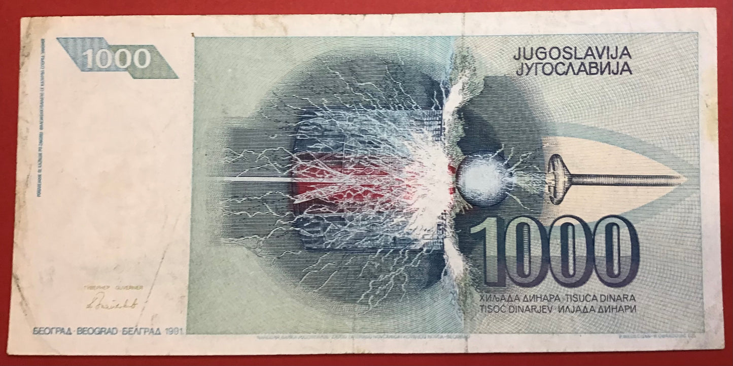 Yugoslavia - 1000 Dinara 1991 P#110 Kvalitet 1+