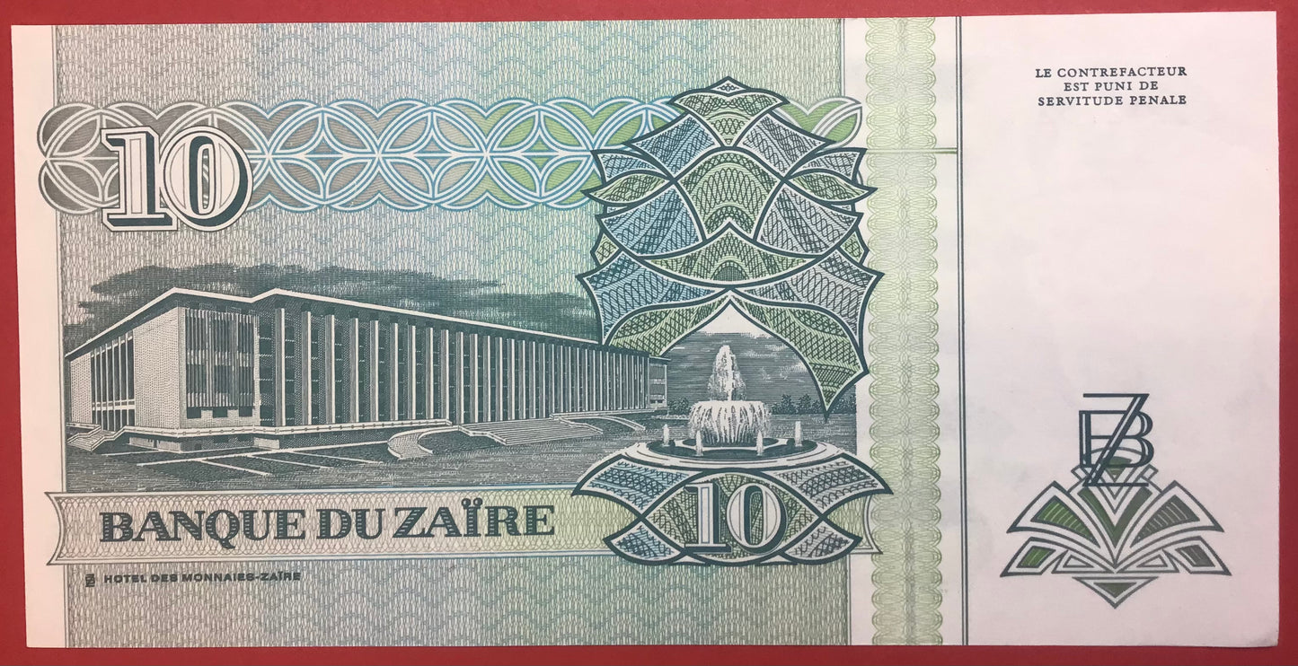 Zaïre - 10 Nouveaux Zaïres 24.6.1993 P#55a Kvalitet 0