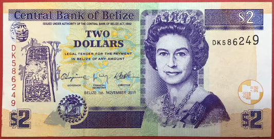 Belize - 2 Dollars 1.11.2011 P#66d Kvalitet 01