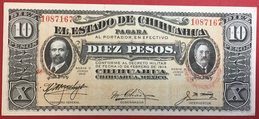 Mexico/El Estado De Chihuahua - 10 Pesos 1915 P#S535a Kvalitet 01