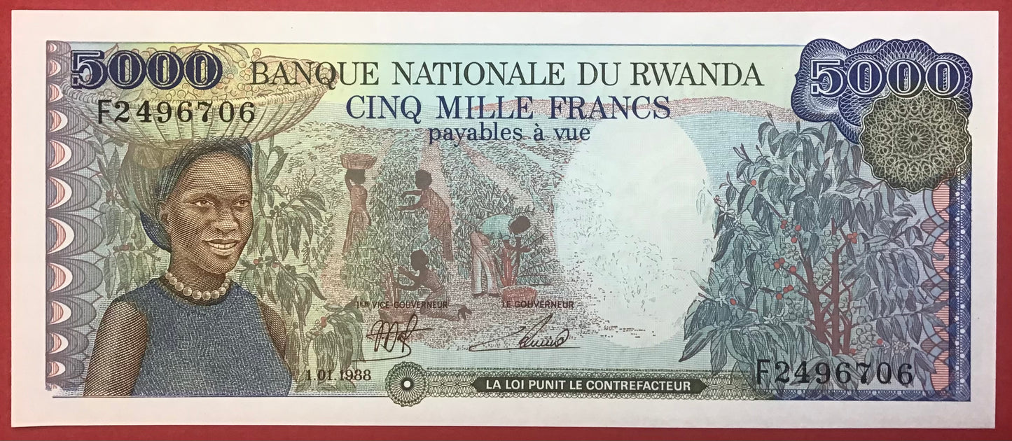 Rwanda - 5000 Francs 1.1.1988 P#22 Kvalitet 0