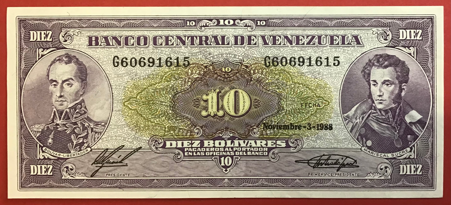Venezuela - 10 Bolívares 3.11.1988 P#62 Kvalitet 0