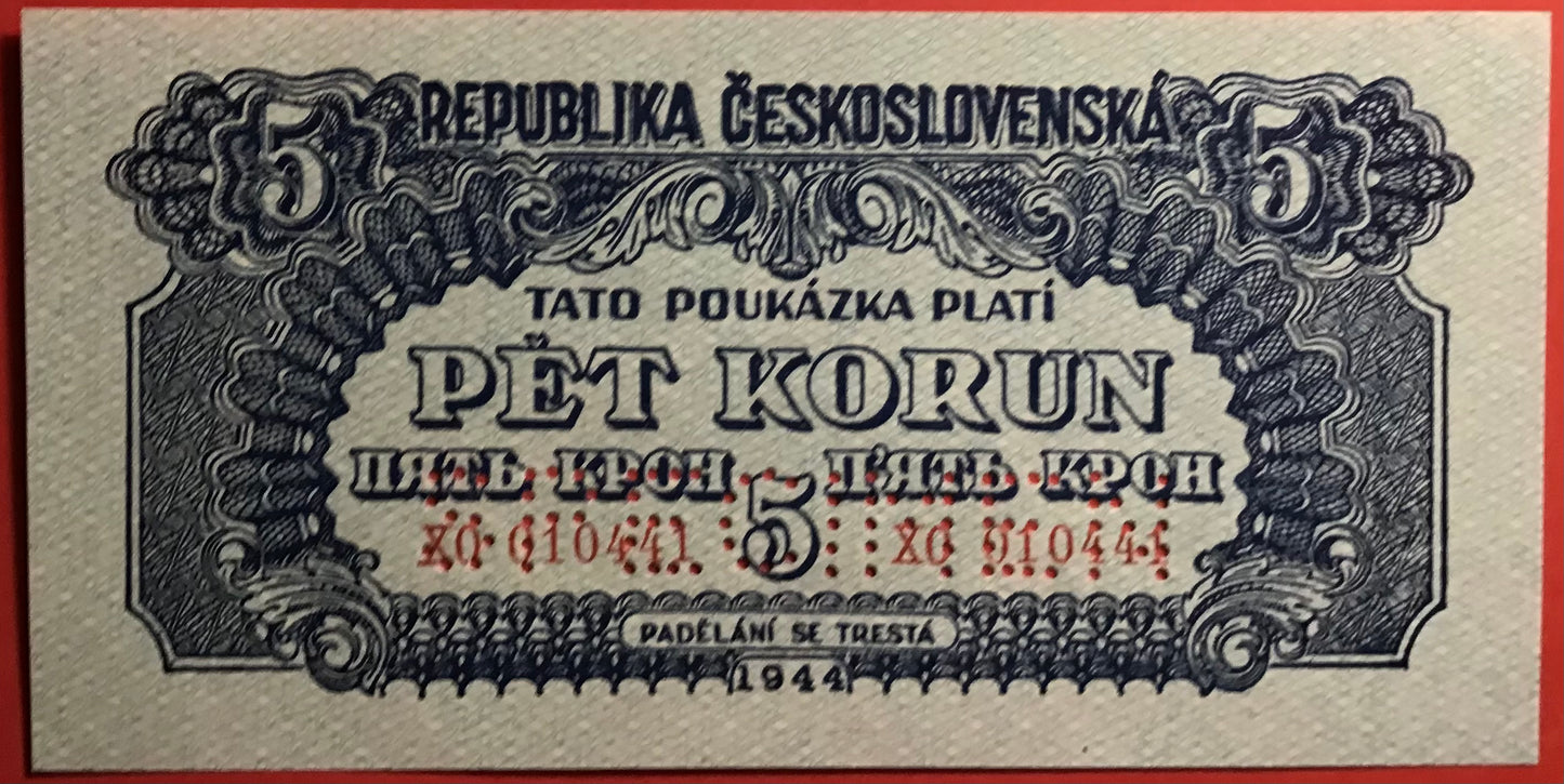 Czechoslovakia - 5 Korun 1944 P#46s *Specimen* Kvalitet 0