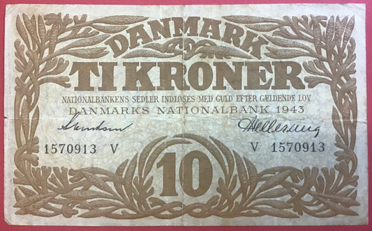 Danmark - 10 Kroner 1943 (V 1570913) Sieg#105 Kvalitet 1/1+