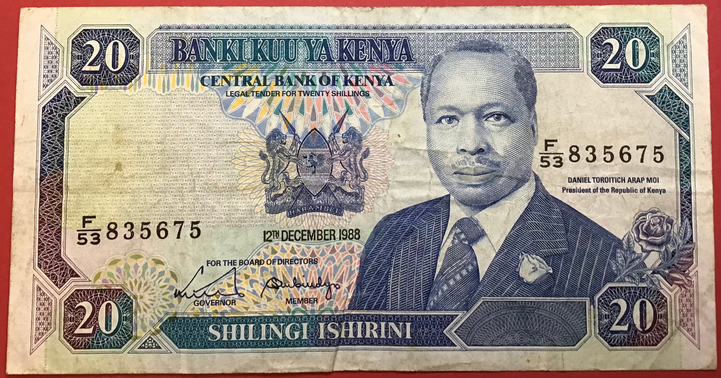 Kenya - 20 Shillings 12.12.1988 P#25a Kvalitet 1/1+