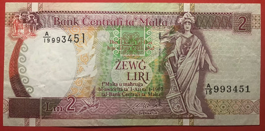 Malta - 2 Liri (1994) P#45d Kvalitet 1+