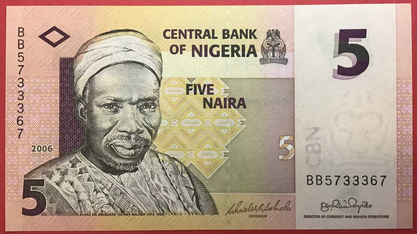 Nigeria - 5 Naira 2006 P#32a Kvalitet 0