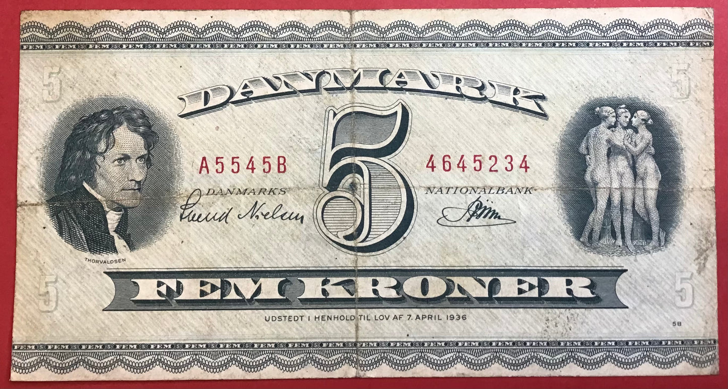 Danmark - 5 Kroner 1954 (A5545B-4645234) Sieg#128 Kvalitet 1/1+