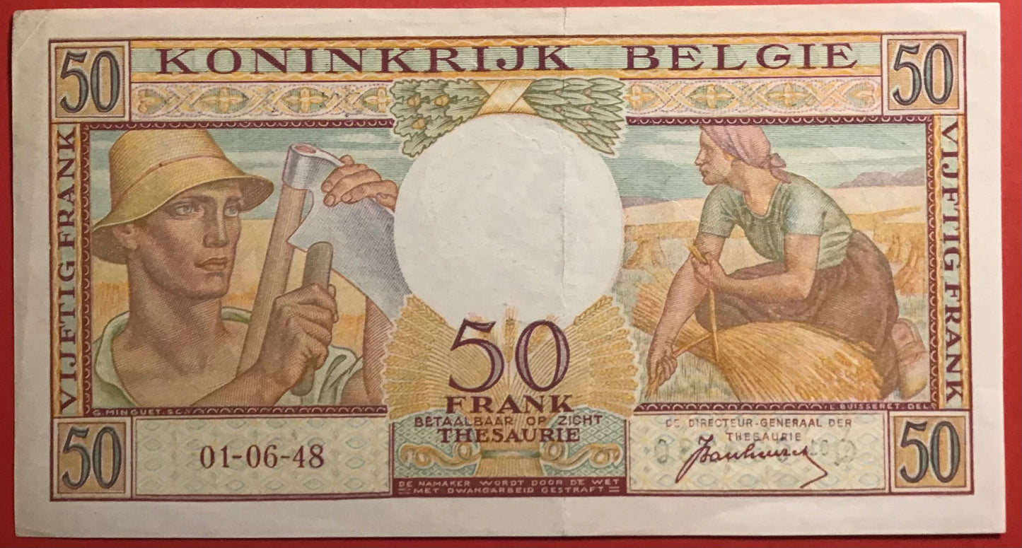 Belgium - 50 Francs 1.6.1948 P#133a Kvalitet 01