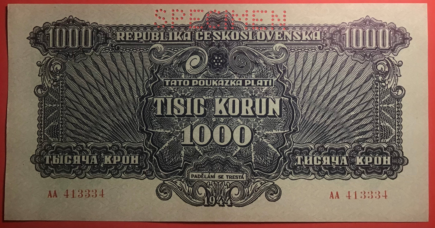 Czechoslovakia - 1000 Korun 1944 P#50s *Specimen* Kvalitet 0