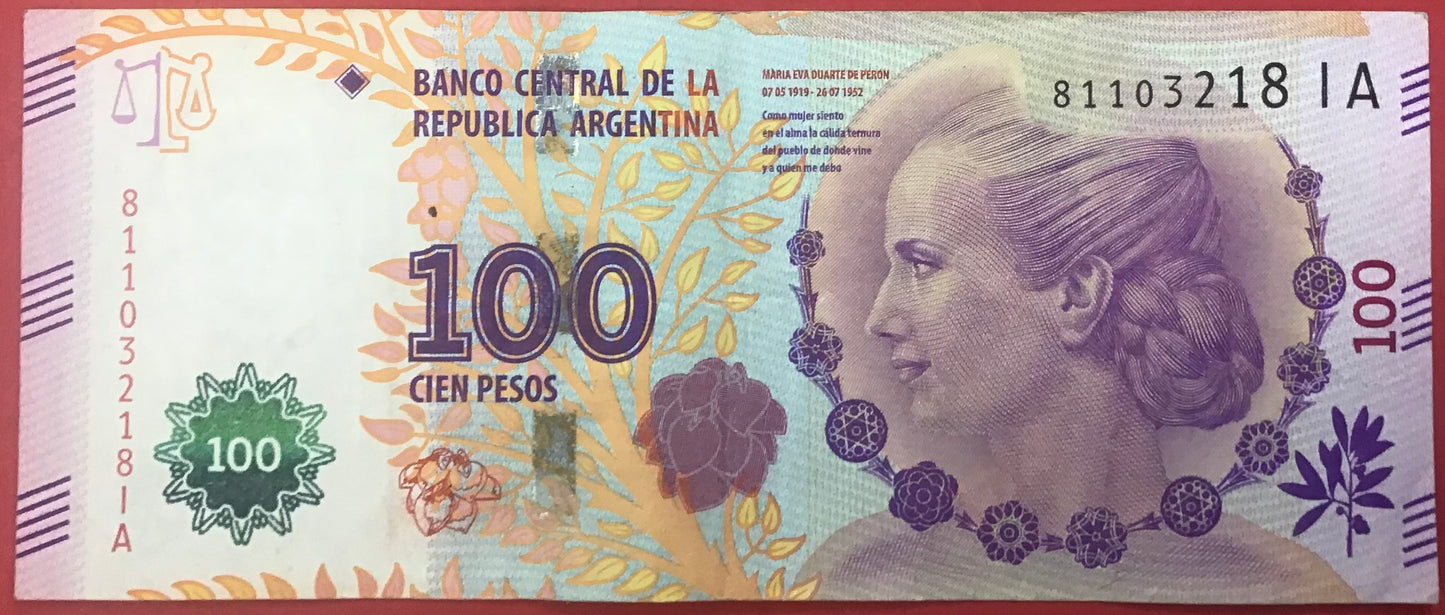 Argentina - 100 Peso 2017 P#358d Kvalitet 1+