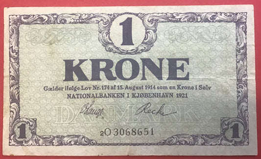 Danmark - 1 Krone 1921 (2O 3068651) Sieg#117 Kvalitet 1/1+