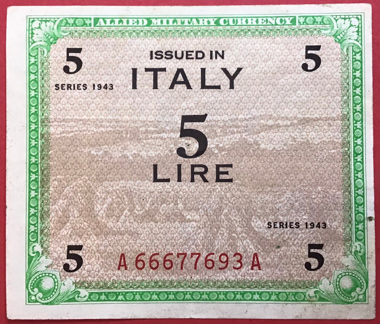 Italy - 5 Lire *Allied Military Currency* Series 1943 P#M12a Kvalitet 1+