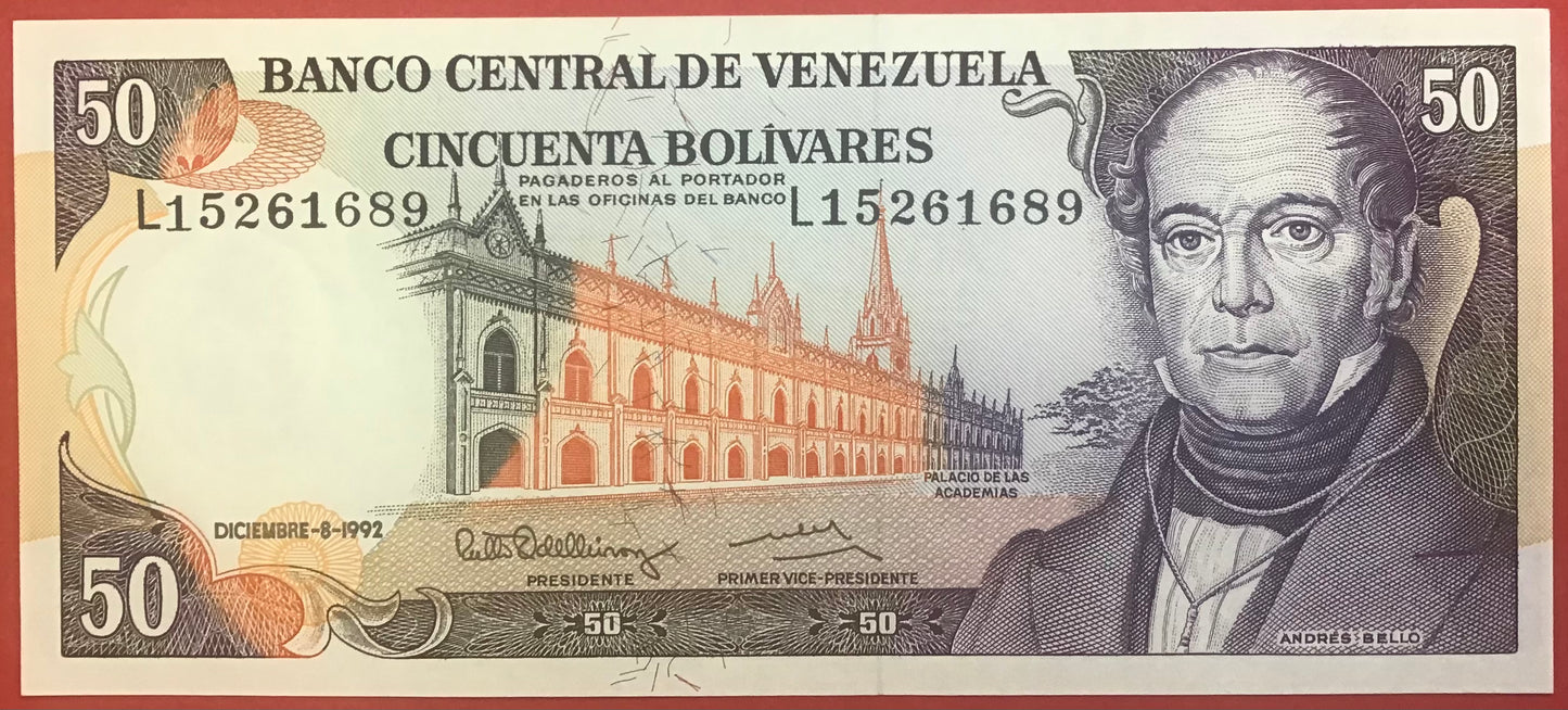 Venezuela - 50 Bolívares 8.12.1992 P#65d Kvalitet 0