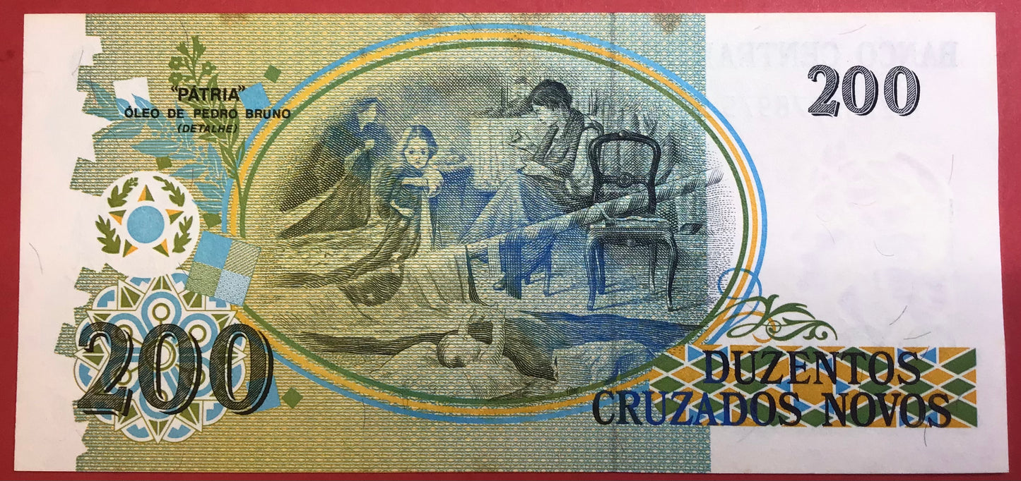 Brazil - 200 Cruzeiros on 200 Cruzados Novos (1990) P#225b Kvalitet 1+