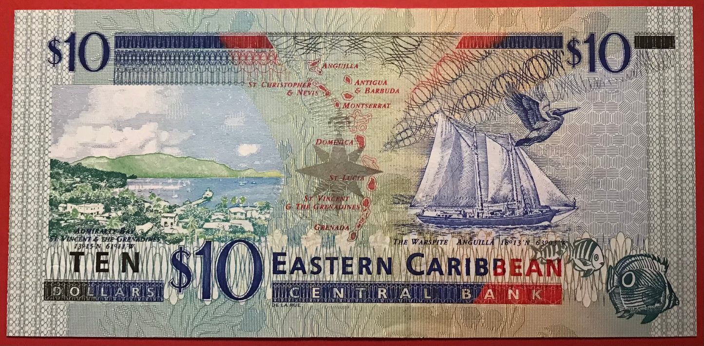 East Caribbean States - 10 Dollars (2000) P#38g Kvalitet 01/0