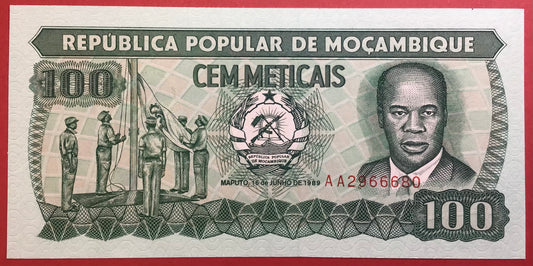 Mozambique - 100 Meticais 16.6.1989 P#130c Kvalitet 0