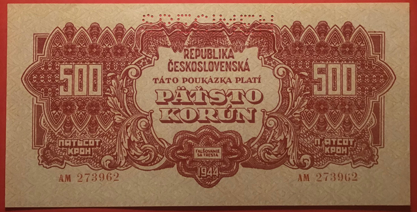 Czechoslovakia - 500 Korun 1944 P#49s *Specimen* Kvalitet 01/0