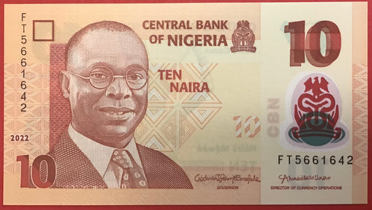 Nigeria - 10 Naira 2022 P#39 Kvalitet 0