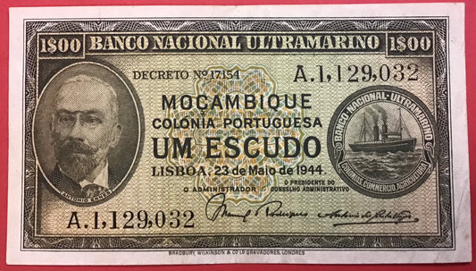 Mozambique - 1 Escudo 23.5.1944 P#92 Kvalitet 1+
