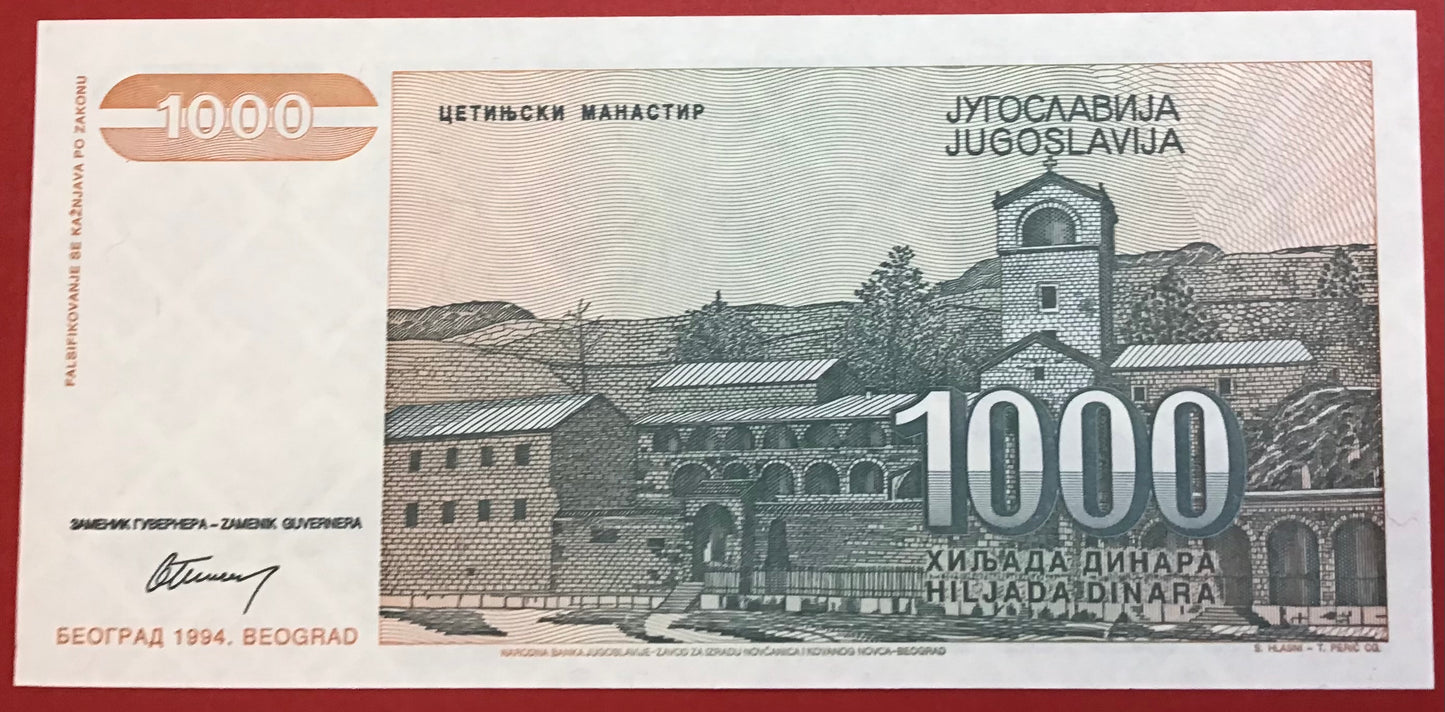 Yugoslavia - 1000 Dinara 1994 P#140a Kvalitet 0