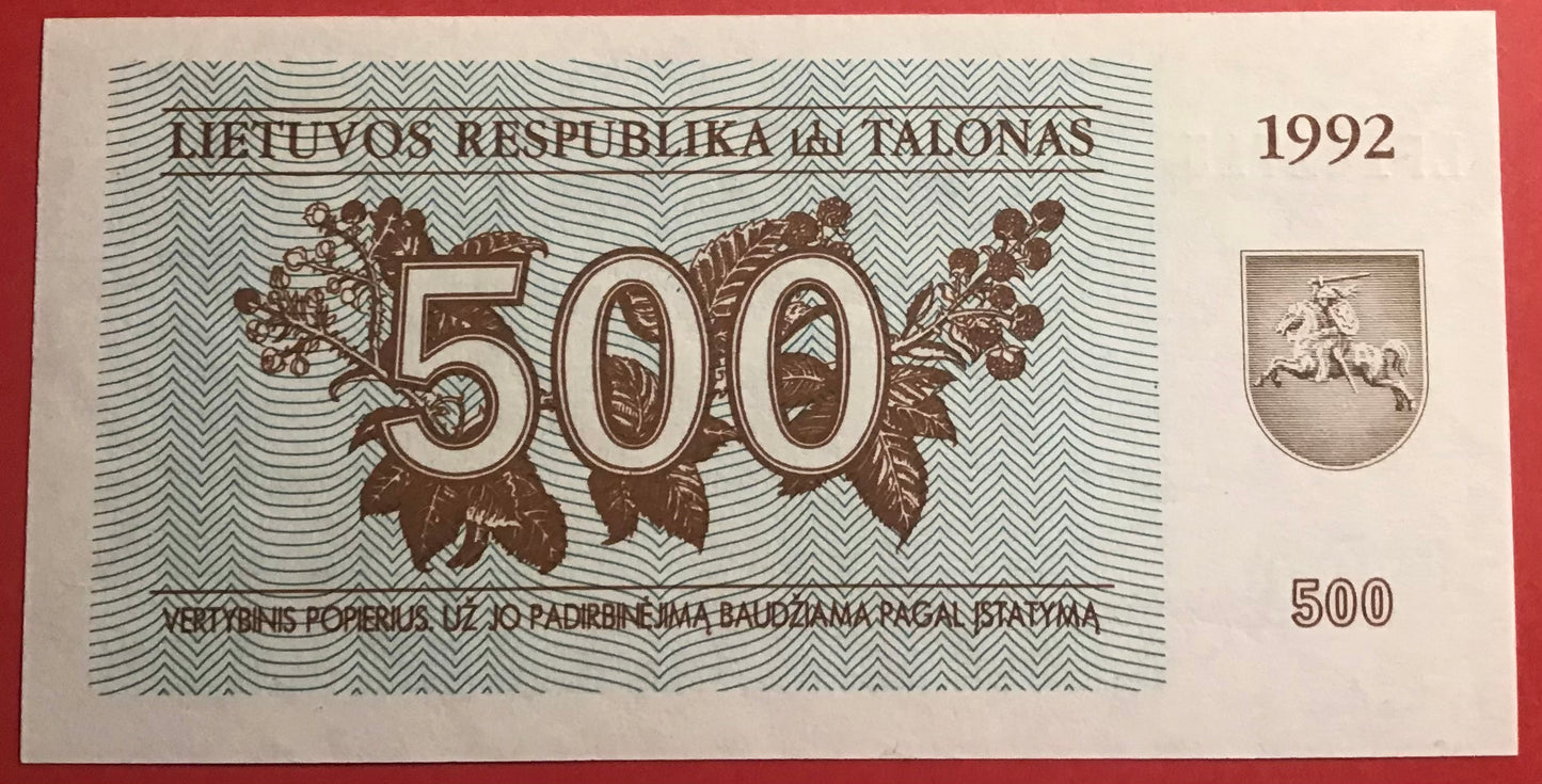 Lithuania - 500 Talonas 1992 P#44 Kvalitet 0