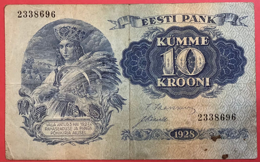 Estonia - 10 Krooni 1928 P#63a Kvalitet 1