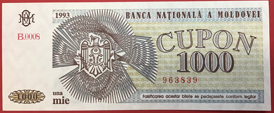 Moldova - 1000 Cupon 1993 P#3 Kvalitet 01/0