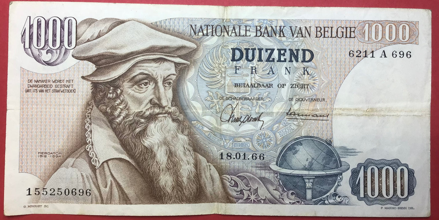 Belgium - 1000 Francs 18.1.1966 P#136a Kvalitet 1/1+
