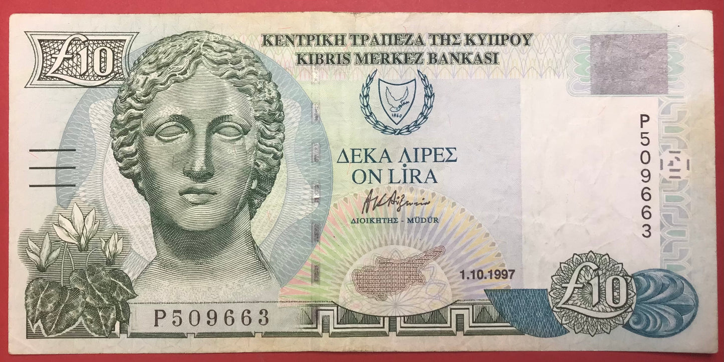 Cyprus - 10 Pounds 1.10.1997 P#62a Kvalitet 1+
