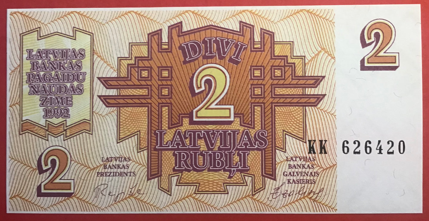 Latvia - 2 Rubli 1992 P#36 Kvalitet 0