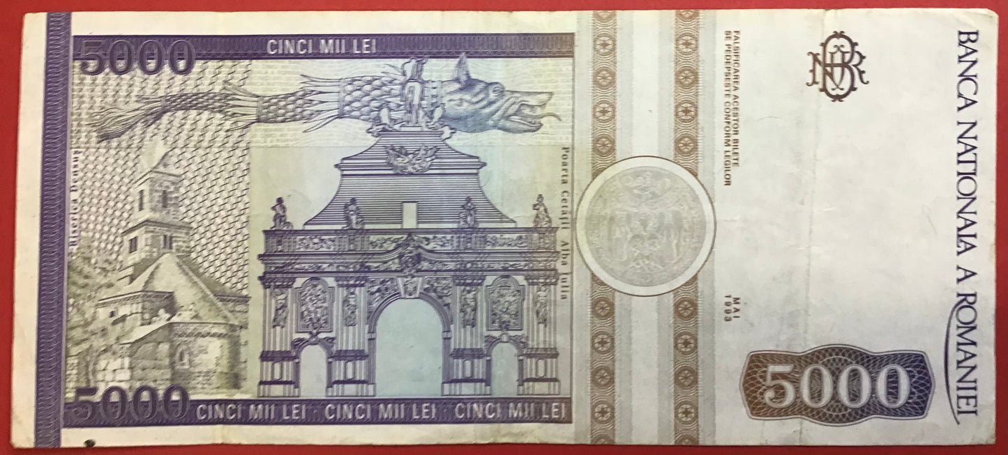 Romania - 5000 Lei 1993 P#104a Kvalitet 1+