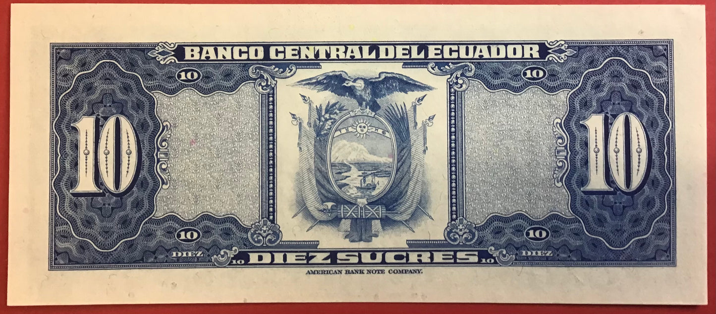 Ecuador - 10 Sucres 29.4.1977 P#109 Kvalitet 0