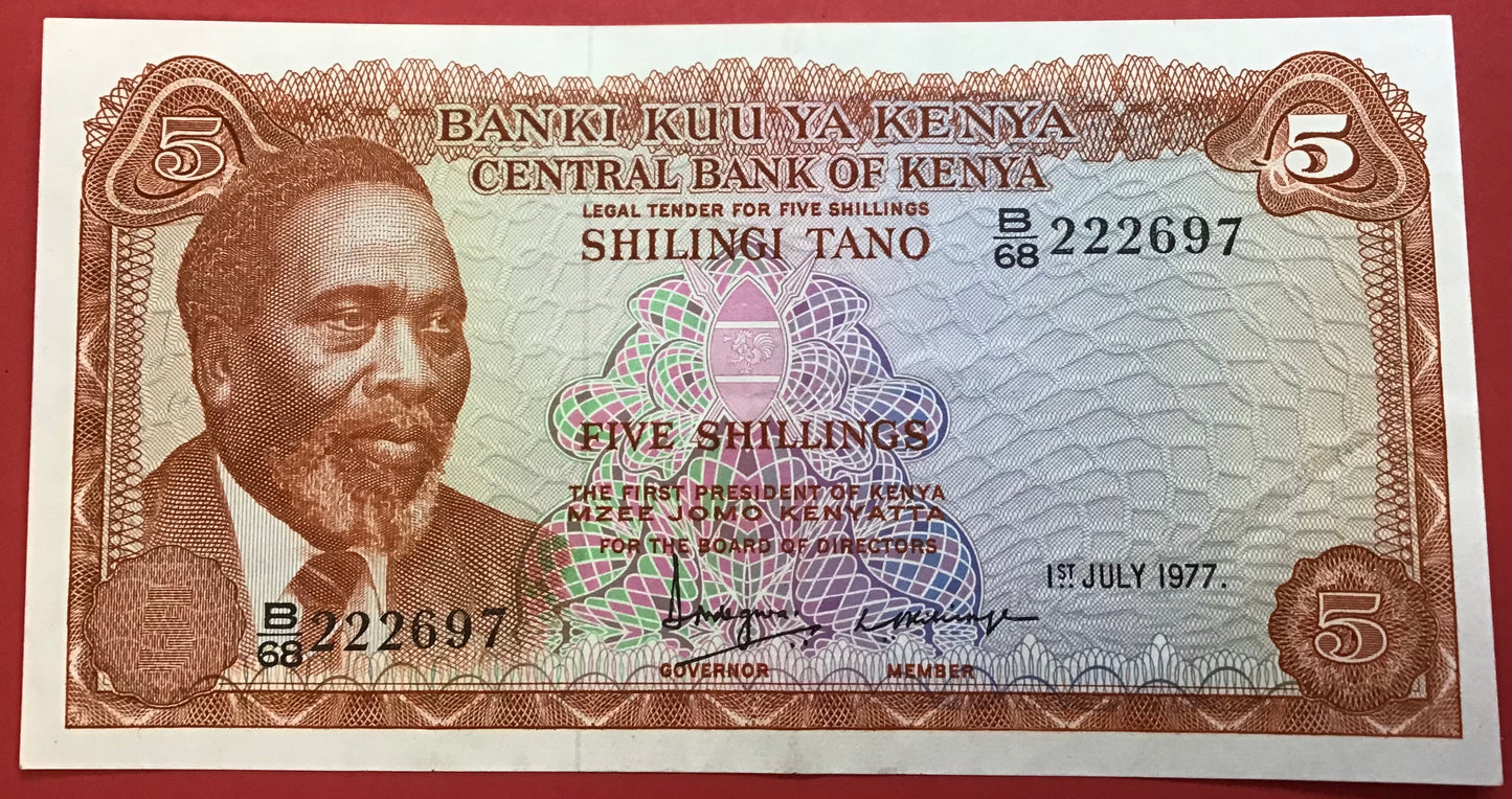 Kenya - 5 Shillings 1.7.1977 P#11d Kvalitet 1+/01