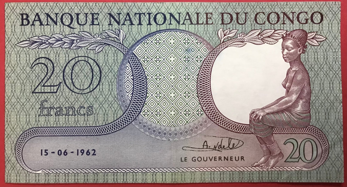 Congo Democratic Republic - 20 Francs 15.6.1962 P#4a Kvalitet 1+/01