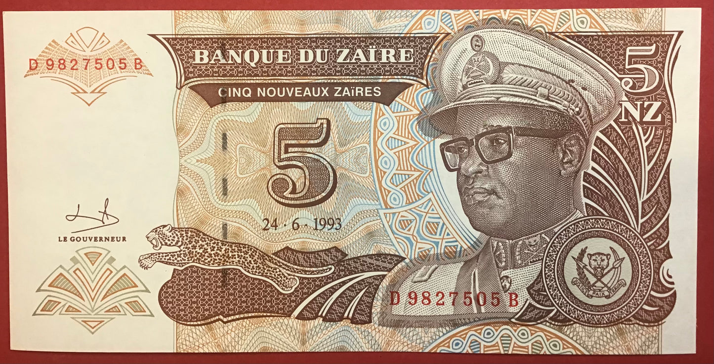 Zaïre - 5 Nouveaux Zaïres 24.6.1993 P#53a Kvalitet 0