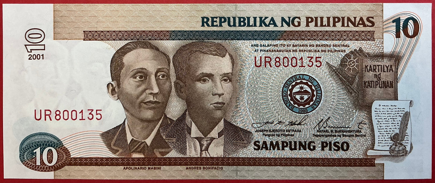 Philippines - 10 Piso 2001 P#187f Kvalitet 0