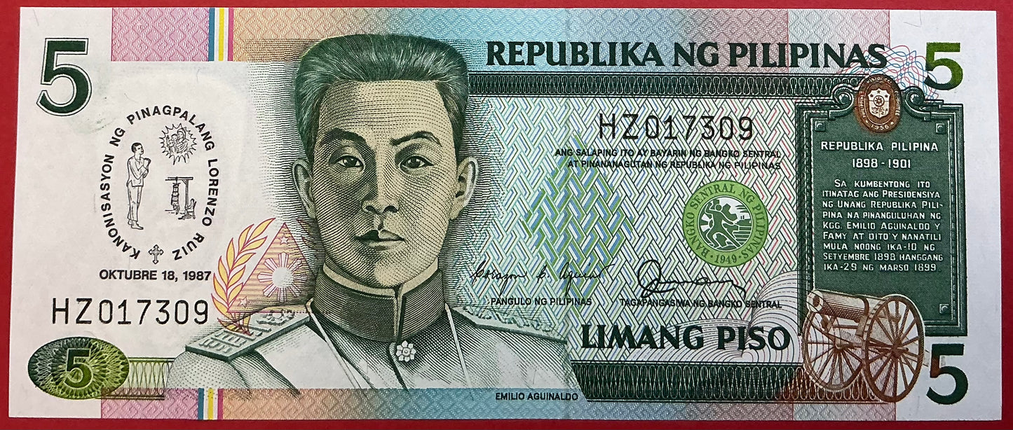 Philippines - 5 Piso 18.10.1987 P#176a Kvalitet 0