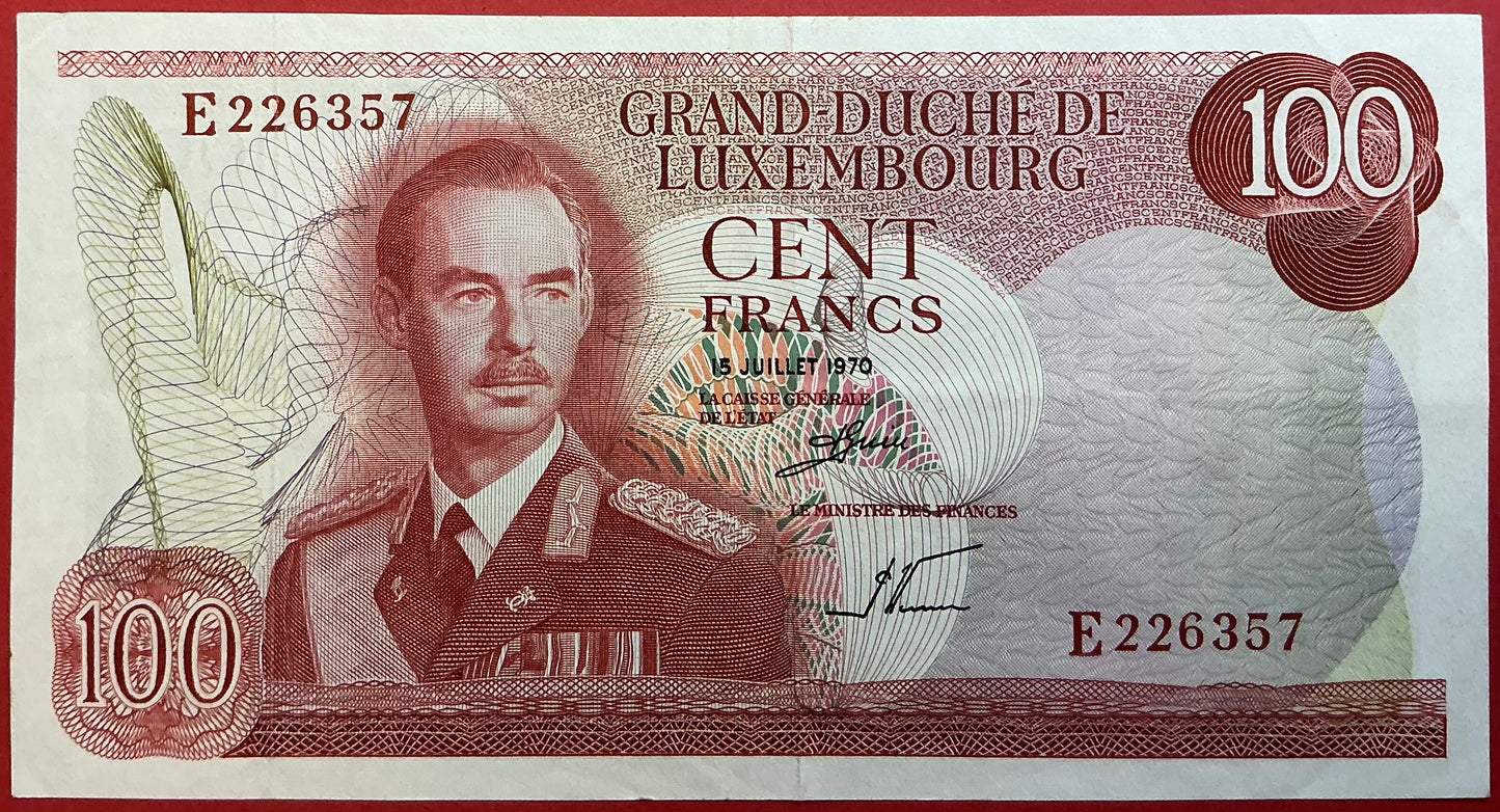 Luxembourg - 100 Francs 15.7.1970 P#56a Kvalitet 1+