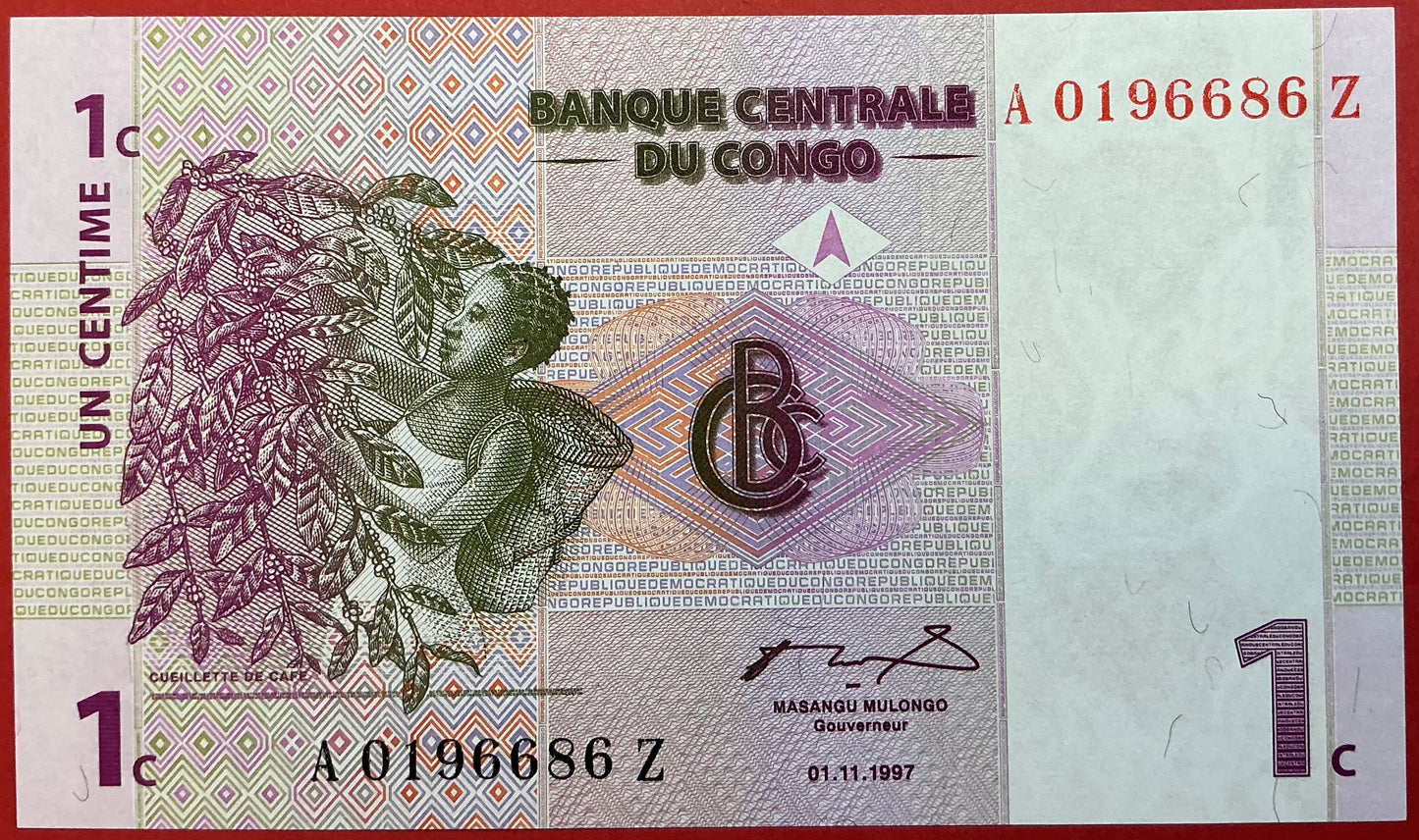 Congo Democratic Republic - 1 Centime 1.11.1997 P#80a Kvalitet 0